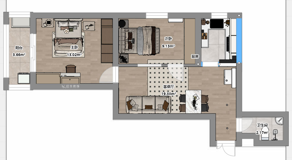 刘晓芳｜武学园6-807-73㎡-现代风格｜2室2厅1卫｜老房装修｜定制家｜全包8